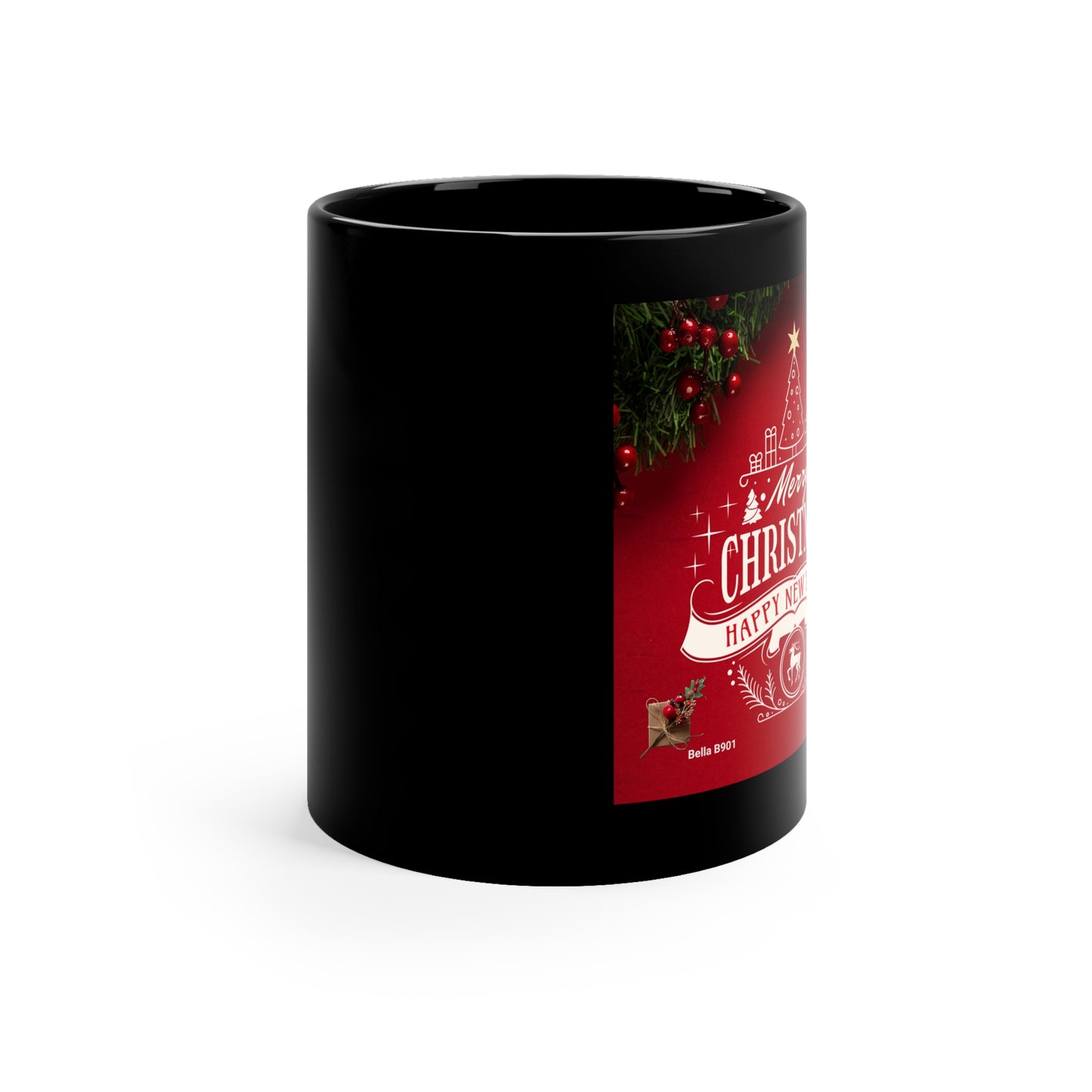 Merry Christmas Ceramic Unique Coffee Mug.  Black