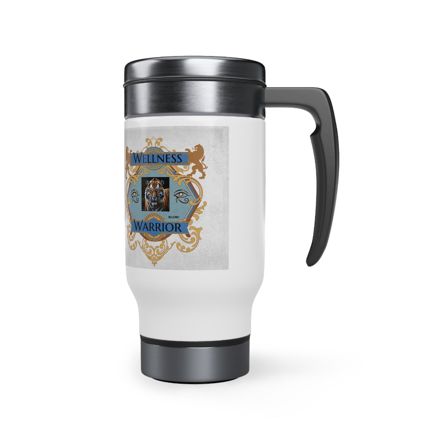 Wellness Warrior Stainless Steel Travel Mug with Handle, 14oz