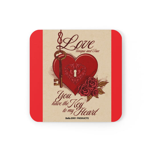 The Key To My Heart Cork Back Coaster