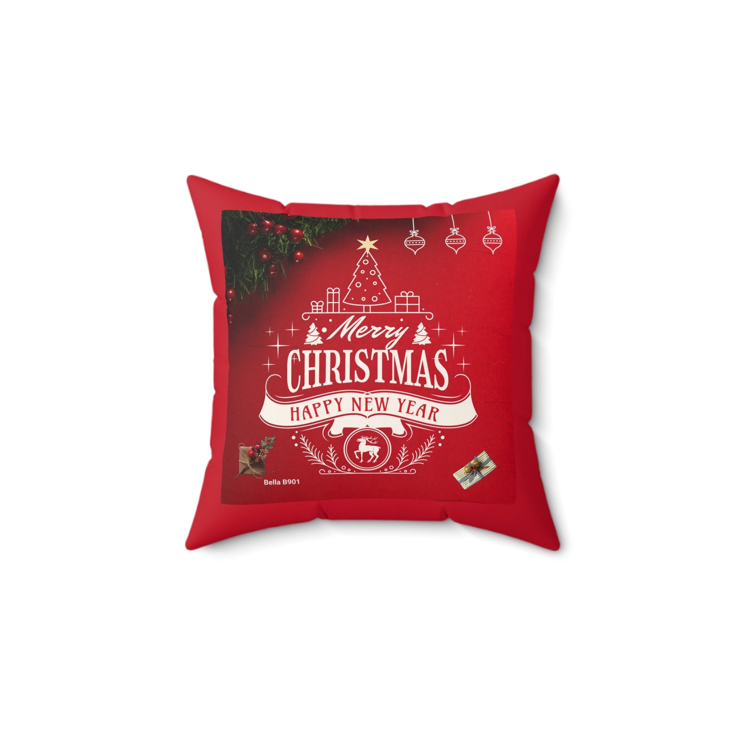 Merry Christmas Spun Polyester Square Pillow