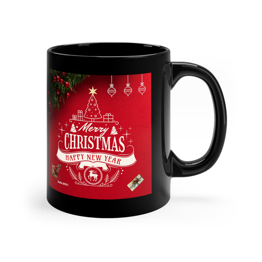 Merry Christmas Ceramic Unique Coffee Mug.  Black