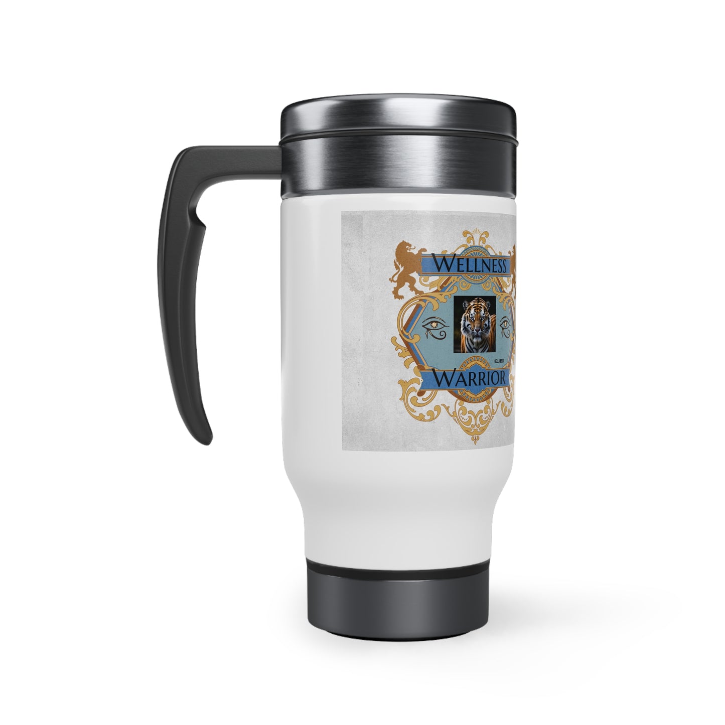 Wellness Warrior Stainless Steel Travel Mug with Handle, 14oz