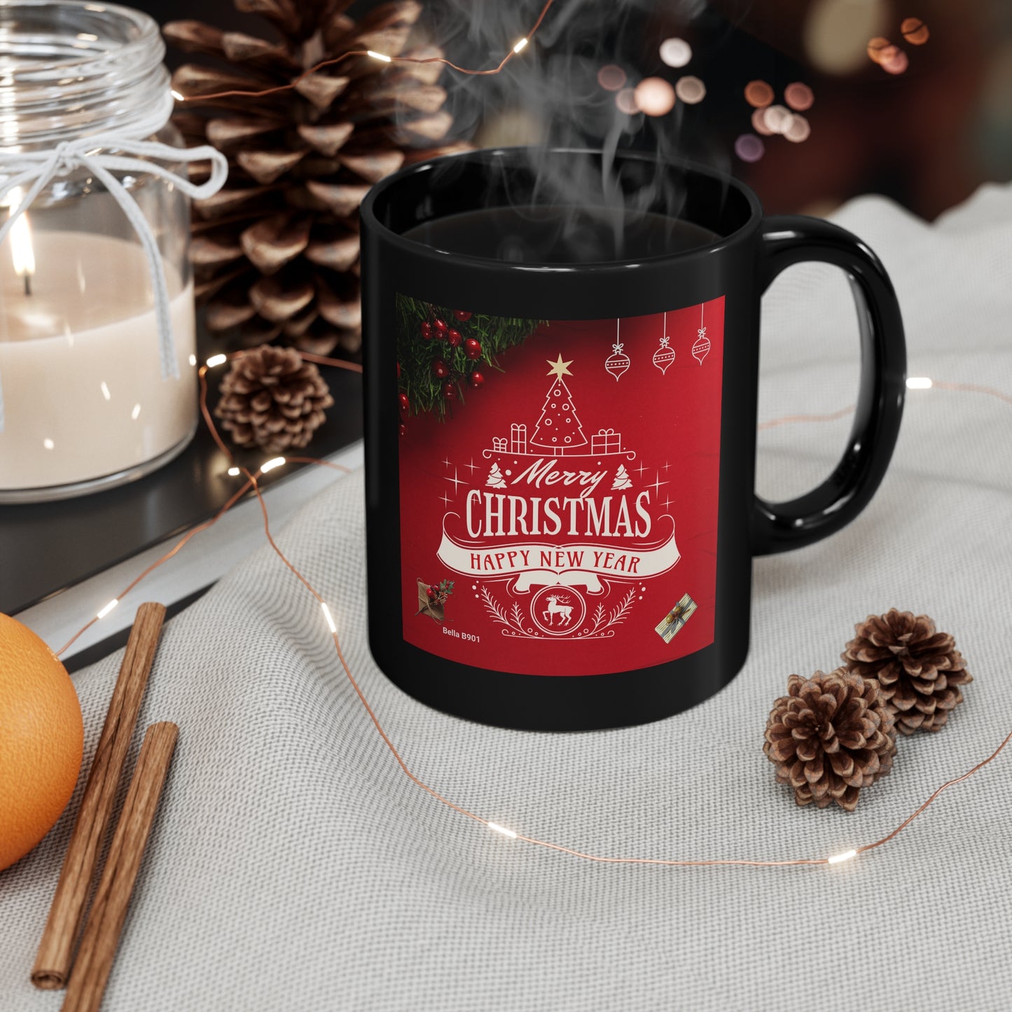 Merry Christmas Ceramic Unique Coffee Mug.  Black