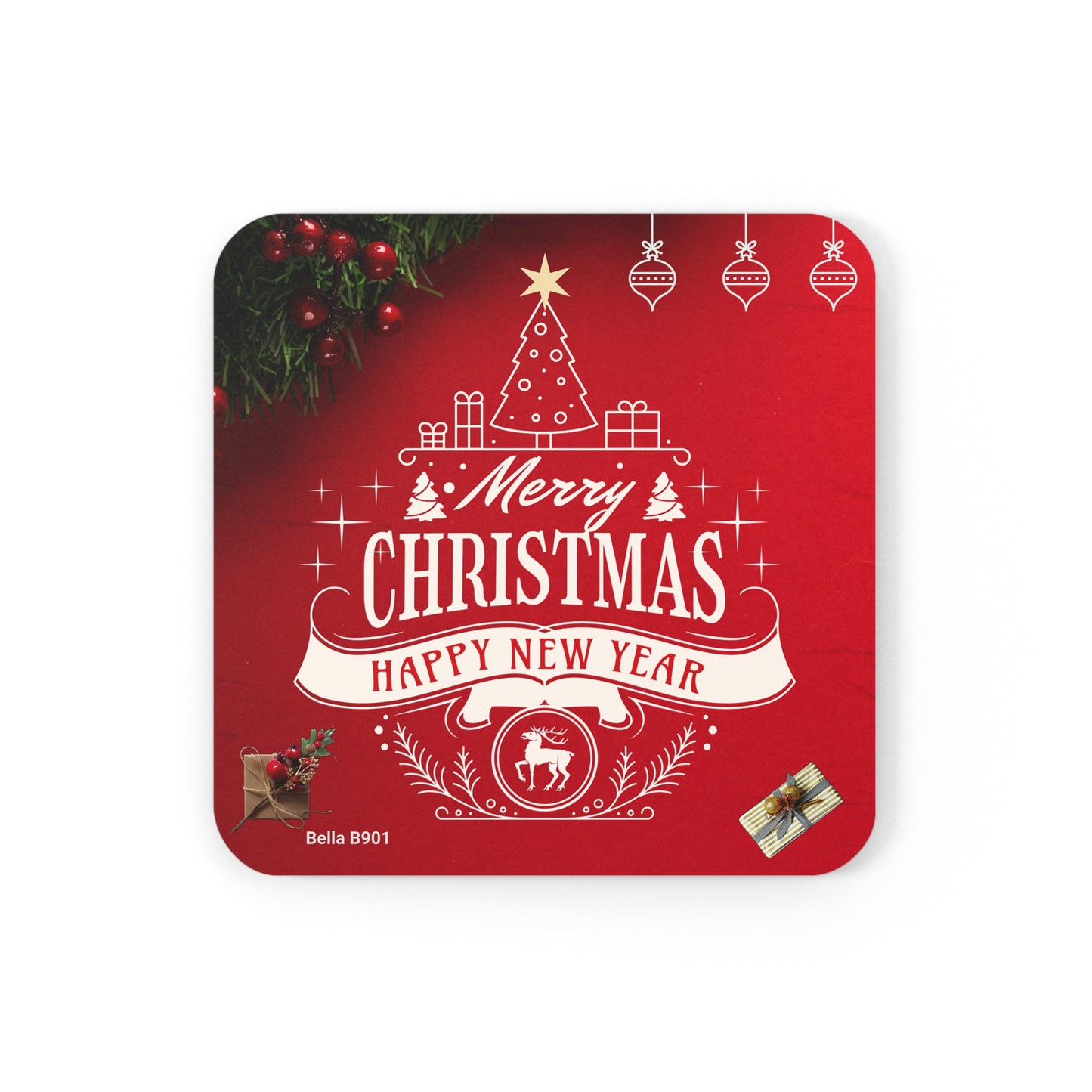 Merry Christmas Cork Back Coaster